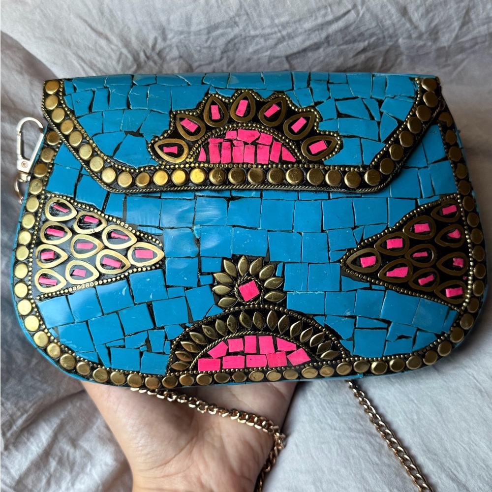 RAMLA HABDMADE Mosaic Blue and Pink Crossbody bag